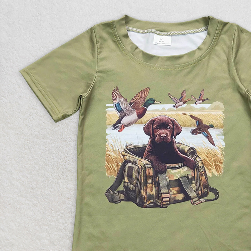 BT0637RTS NO MOQ Baby Boys Summer Tops Baby Boys Green Ducks Dogs Short Sleeve Tee Shirt Tops
