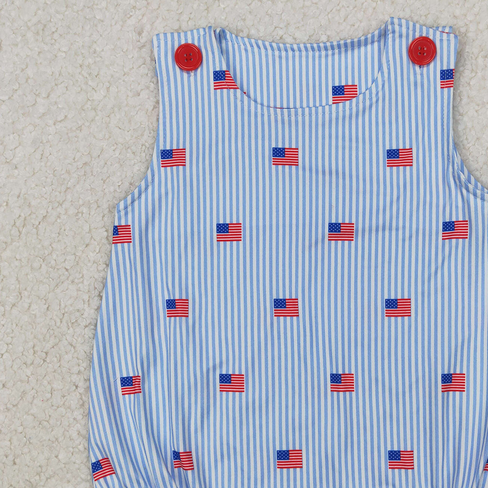 4.08 SR2922 RTS NO MOQ Baby Boys Summer Romper Baby Boys July 4th Flag Bubble Romper