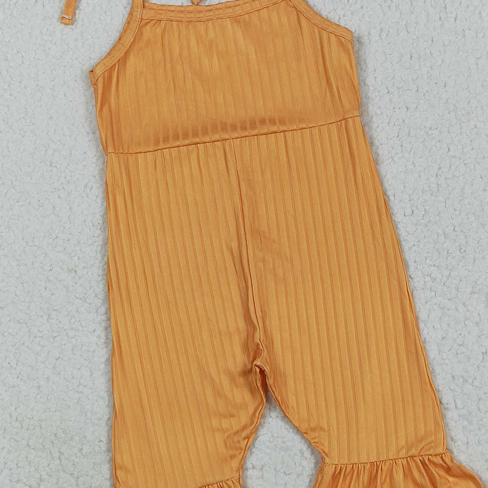 RTS NO MOQ (In stock)SR3162 Baby Girls Summer Jumpsuits Baby Girls Orange Strap Bell Bottom Ribbed Jumpsuits