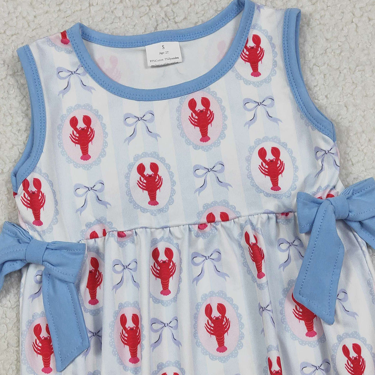 1.16 RTS NO MOQ (In stock)SR3828 Baby Girls Sleeveless Bows Crayfishes Ruffle Rompers