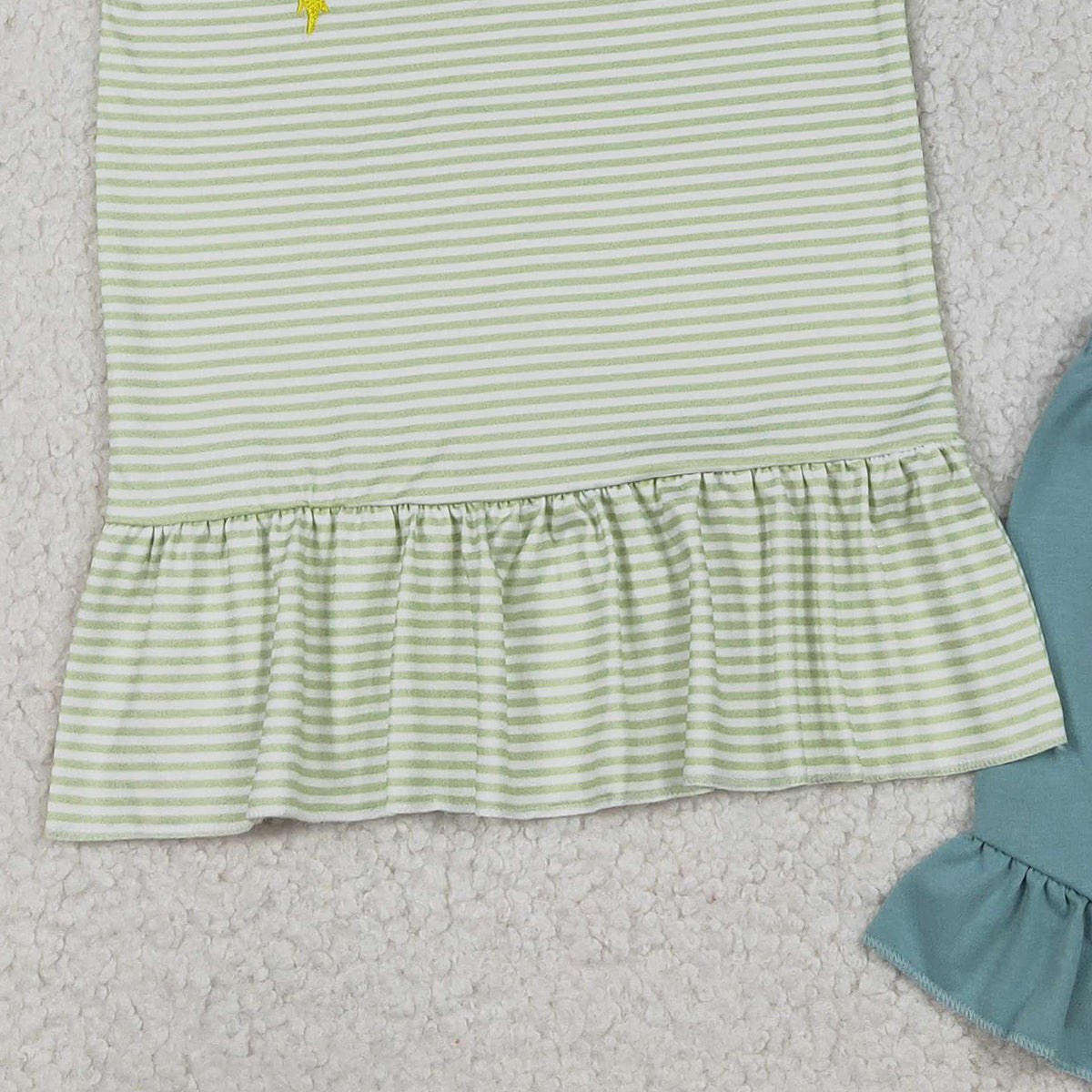 12.23 RTS NO MOQ (In stock)GSSO2792 Embroidery Fishing Baby Girls Stripe Collar Tunic Ruffle Shorts Hunting Clothes Sets