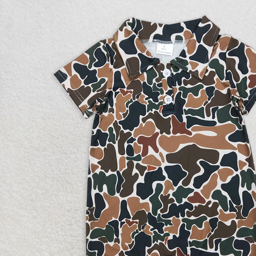 5.20 SR2979 RTS NO MOQ Baby Boys Summer Rompers Short sleeves brown camo baby boys polo romper