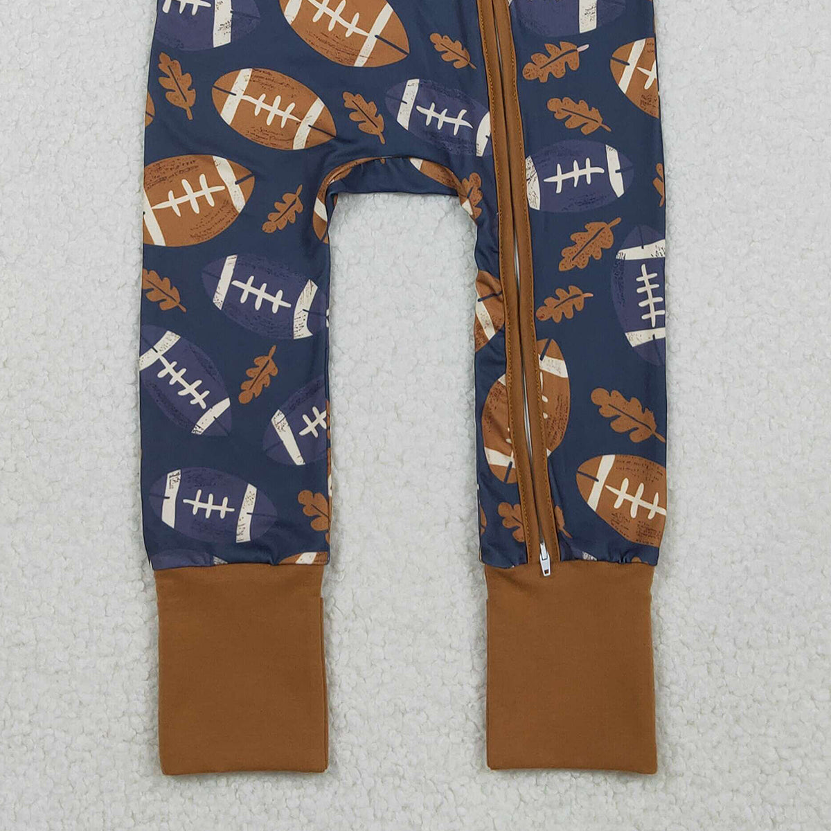 10.21 RTS NO MOQ (In stock)LR2543 Baby Boys Winter Rompers Baby Boys Leaves Footballs Fall Team Zipper Footie Rompers