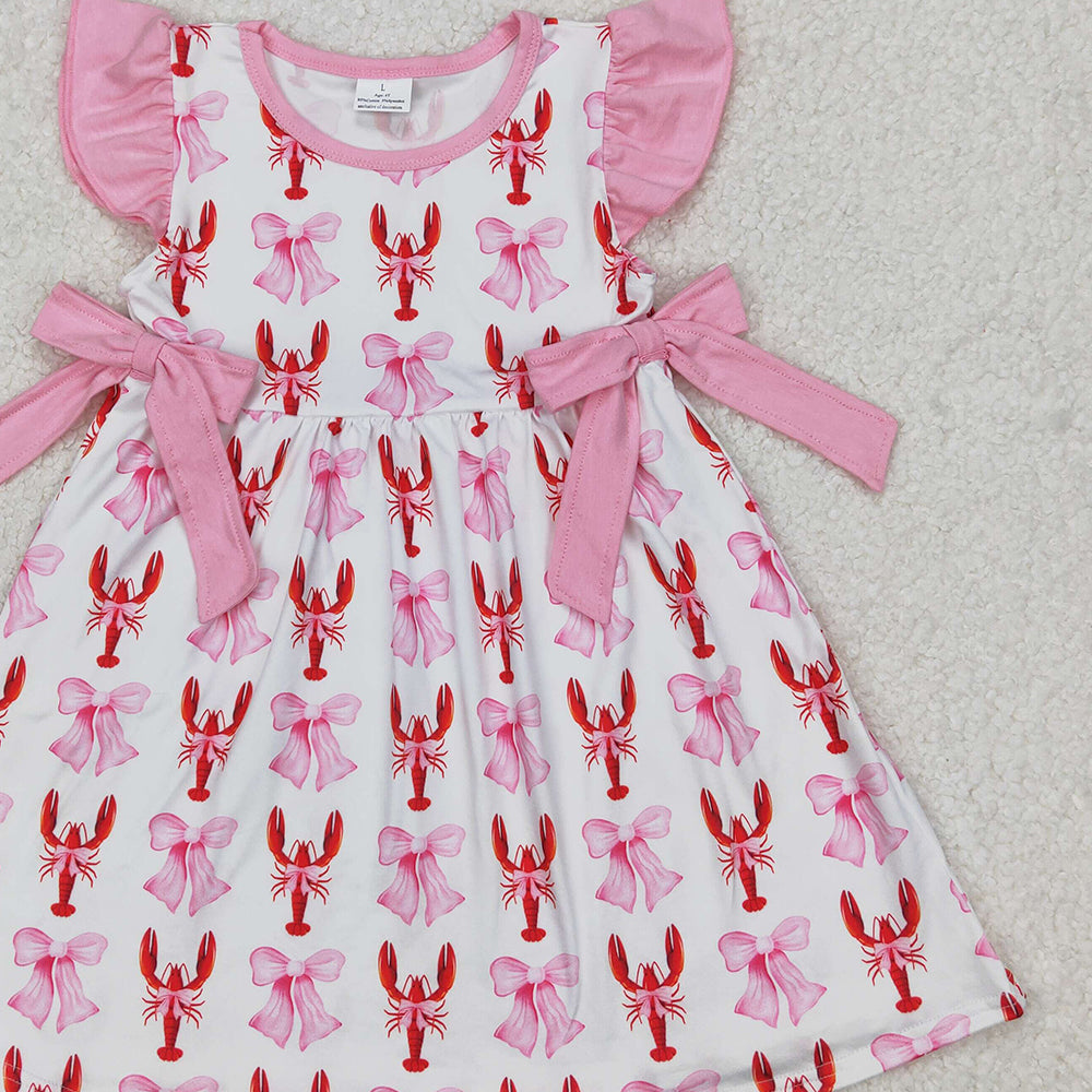 GSD1890 RTS NO MOQ Pink flutter sleeves bow crawfish baby girls dresses
