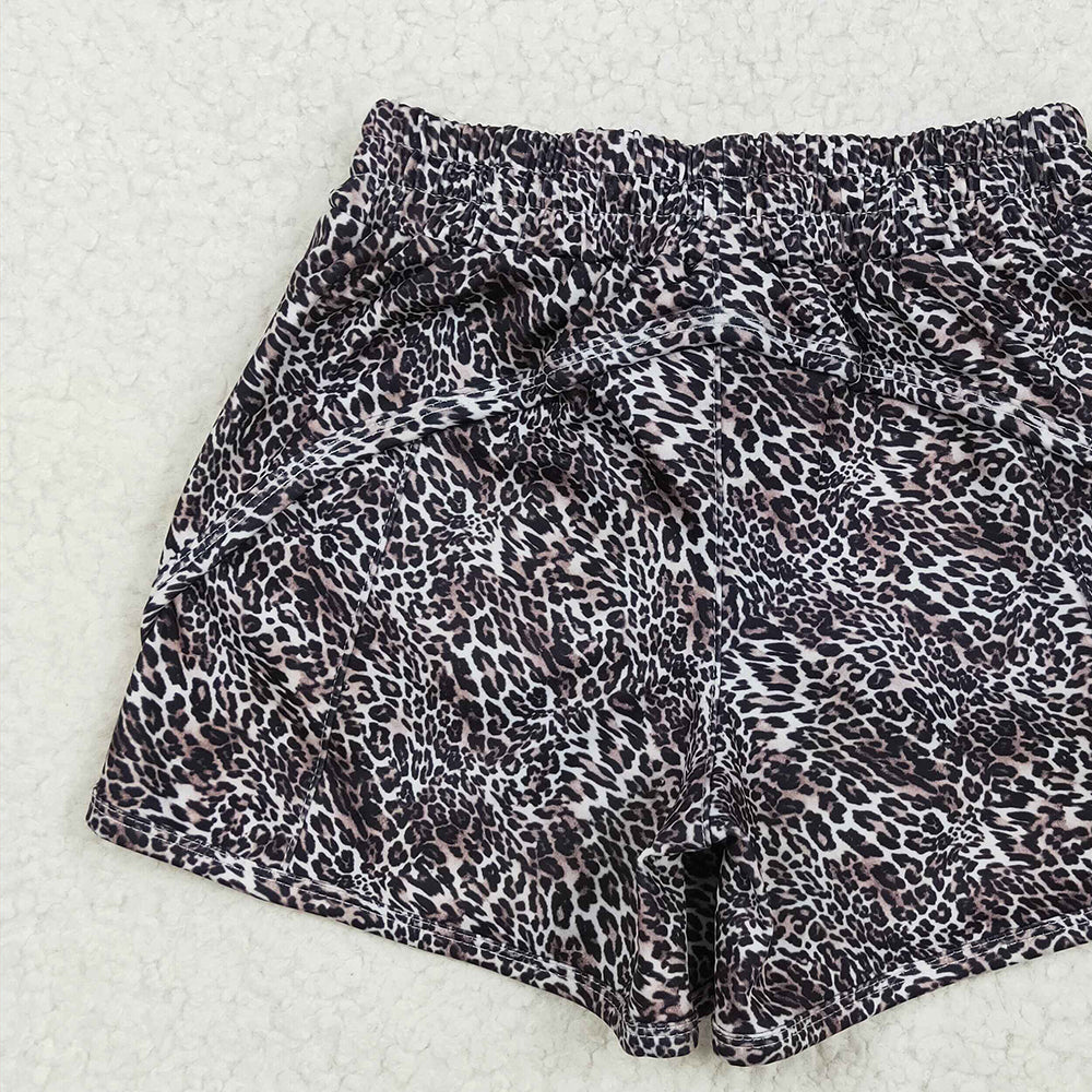 6.21 SS0480RTS NO MOQ Baby Girls Summer Yoga Shorts Baby Girls Brown Leopard Yoga Shorts Bottoms