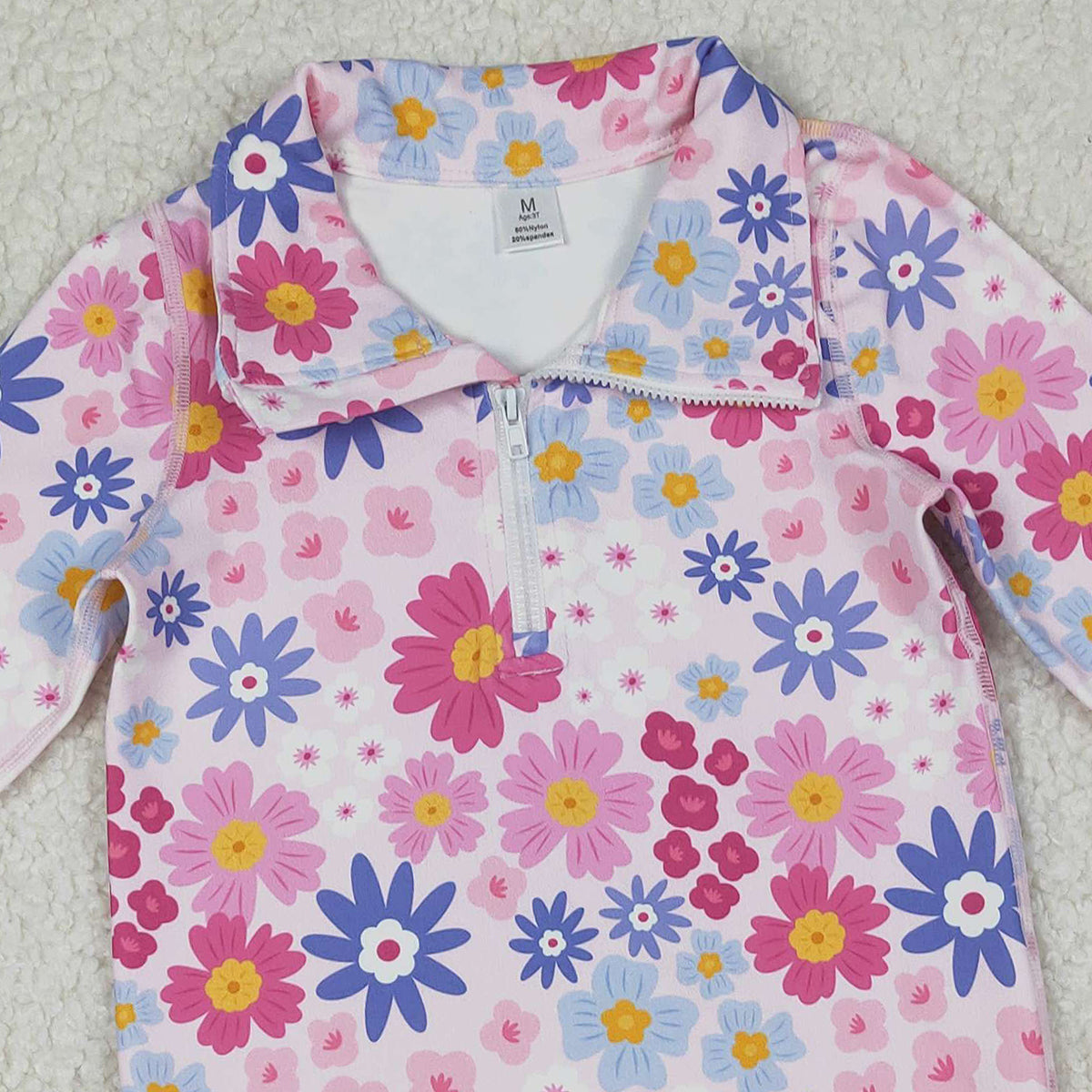 12.9 RTS NO MOQ (In stock)GT1373 Baby Girls Pink Blue Daisy Flowers Yoga Active Zipper Pullovers Top