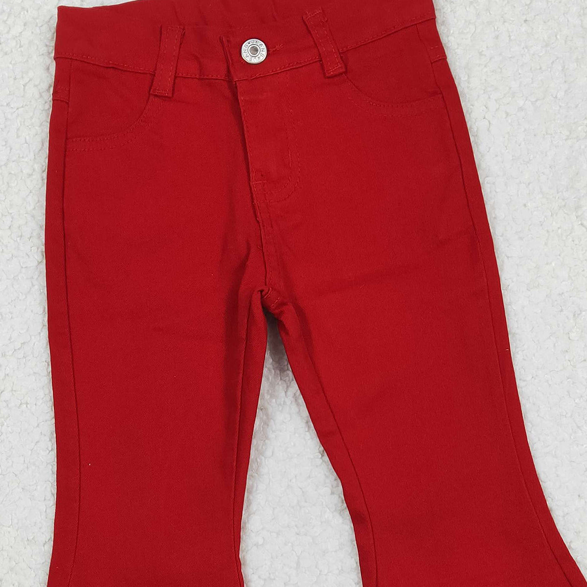 12.5 RTS NO MOQ (In stock)P0083 Baby Girls Red Denim Bell Jeans Pants