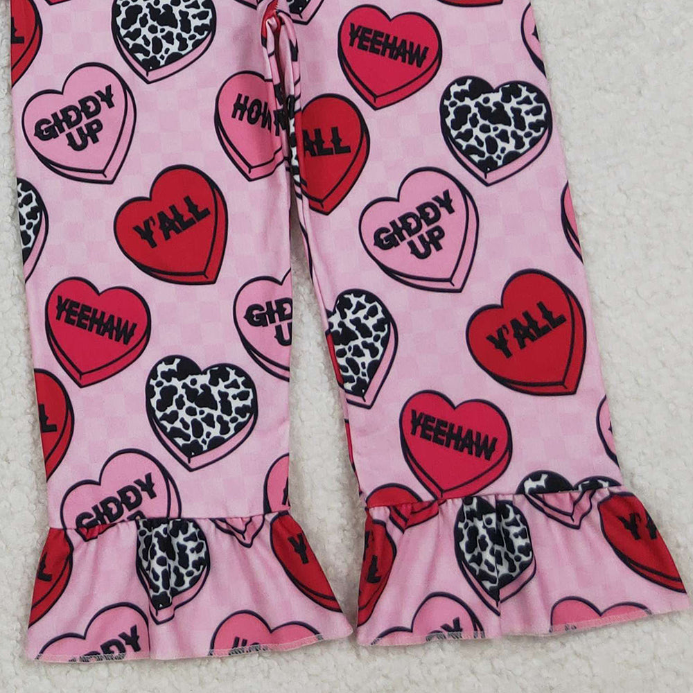 10.10 RTS NO MOQ (In stock)GLP2843 Baby Girls Winter Outfits Baby Girls Pink Checked Hearts Button Top Pants Valentine Pajamas Sets