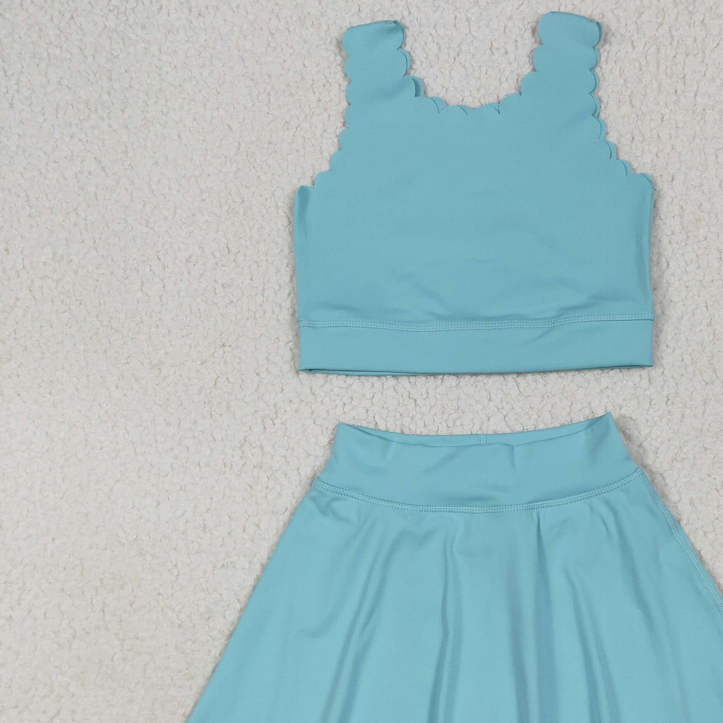 RTS NO MOQ (In stock) GLP2420 Baby Girls Yoga Outfits Baby Girls Aqua Yoga Vest Skirt Active Wear Clothes Sets