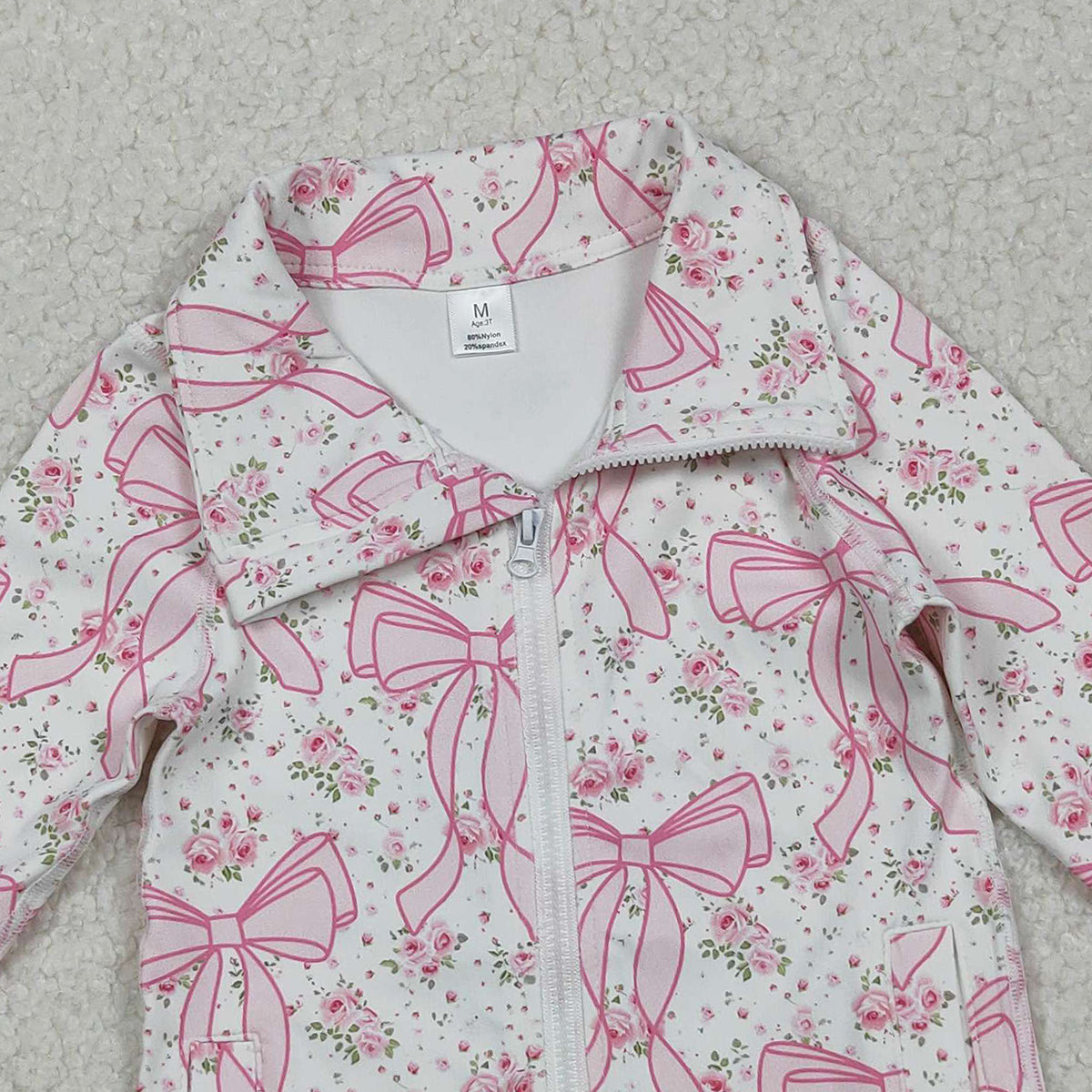 10.28 RTS NO MOQ (In stock)GT1082 Baby Girls Long Sleeve Tops Baby Girls Pink Floral Bows Plaid Zipper Pockets Yoga Active Jackets Top