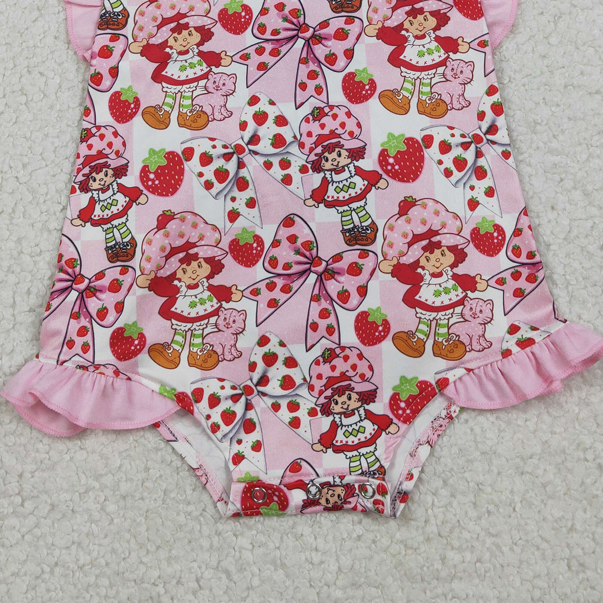 3.31 RTS NO MOQ (In stock)SR3885 Strawberry bow ruffle straps baby girls summer romper