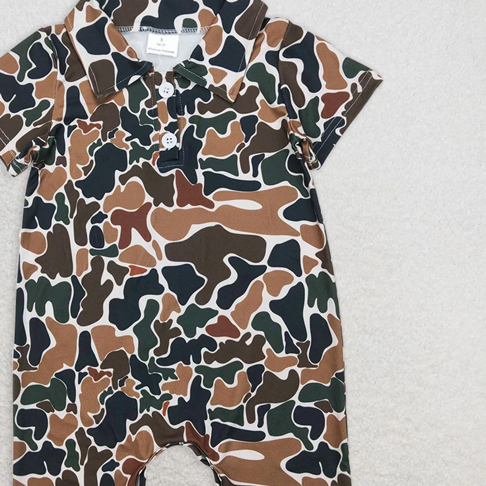5.20 SR2979 RTS NO MOQ Baby Boys Summer Rompers Short sleeves brown camo baby boys polo romper