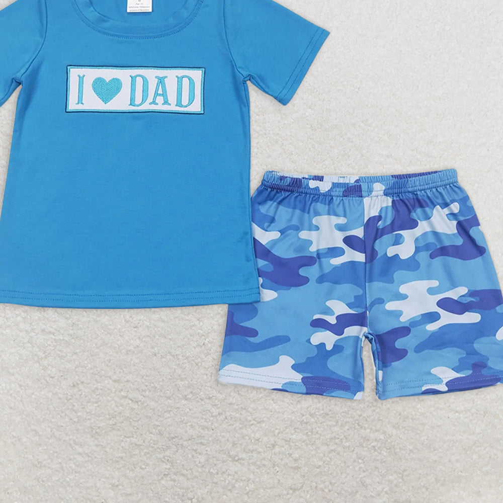 BSSO0455RTS NO MOQ Baby Boys Summer Boys Outfits I love DAD top camo shorts boys summer clothes