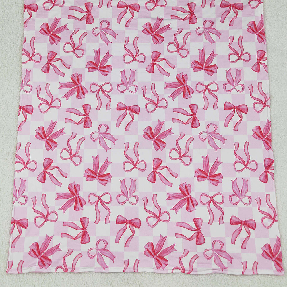 USA Shop (in stock)BL0206 RTS NO MOQ Baby Blankets Baby Kids Girls Pink Bows Plaid Blankets