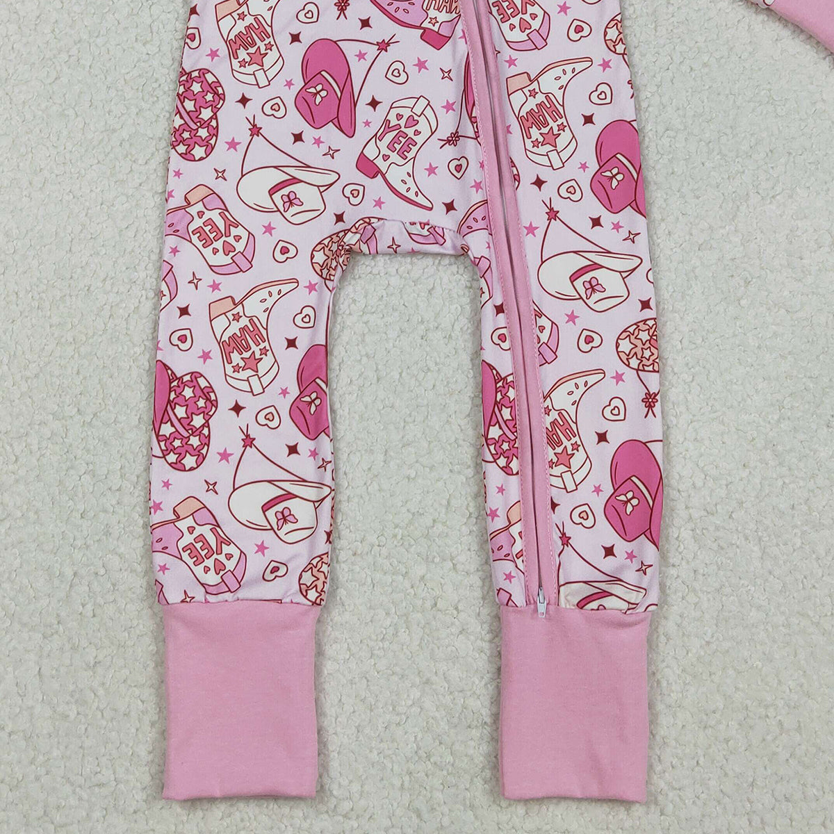 12.10 RTS NO MOQ (In stock)LR2855 Baby Girls Winter Rompers Baby Girls Howdy Boots Hats Western Two Way Zip Convertible Rompers