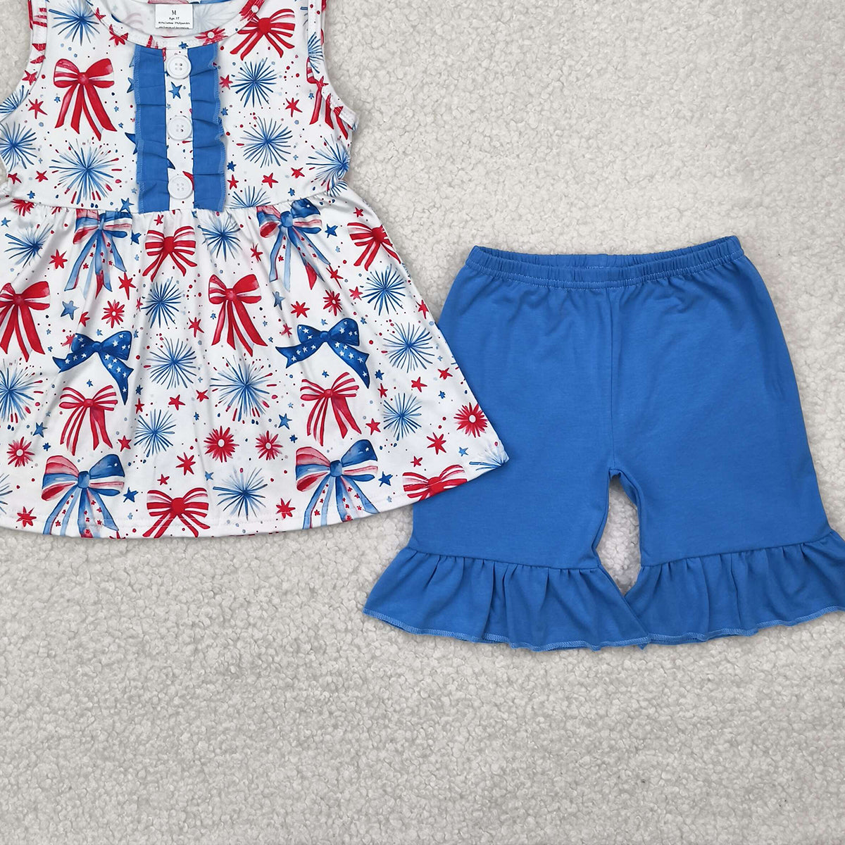 5.24 GSSO2346 RTS NO MOQ Baby Girls Summer Outfits baby girls clothes bow sleeveless shorts set