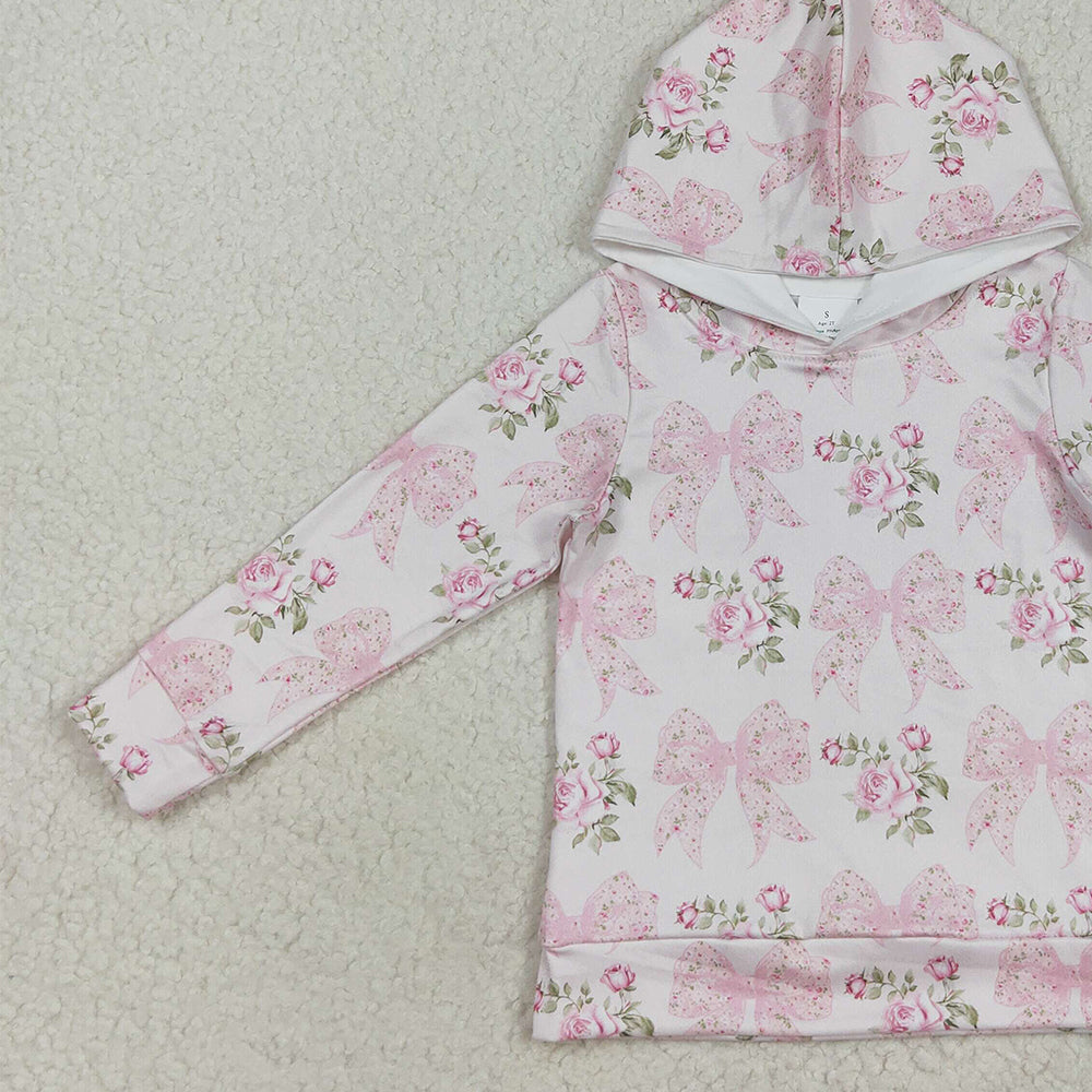 RTS NO MOQ (In stock)GT1058 Baby Girls Long Sleeve Tops Baby Girls Long Sleeves Pink Floral Bows Hoodies Top