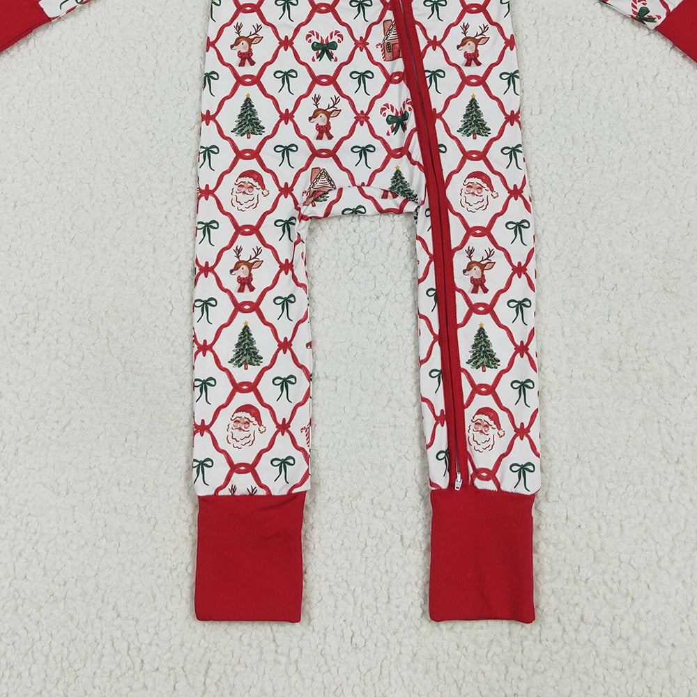8.16 LR2248RTS NO MOQ Baby Girls Winter Rompers Baby Kids Long Sleeves Red Bows Plaid Trees Gingerbread Zipper Rompers