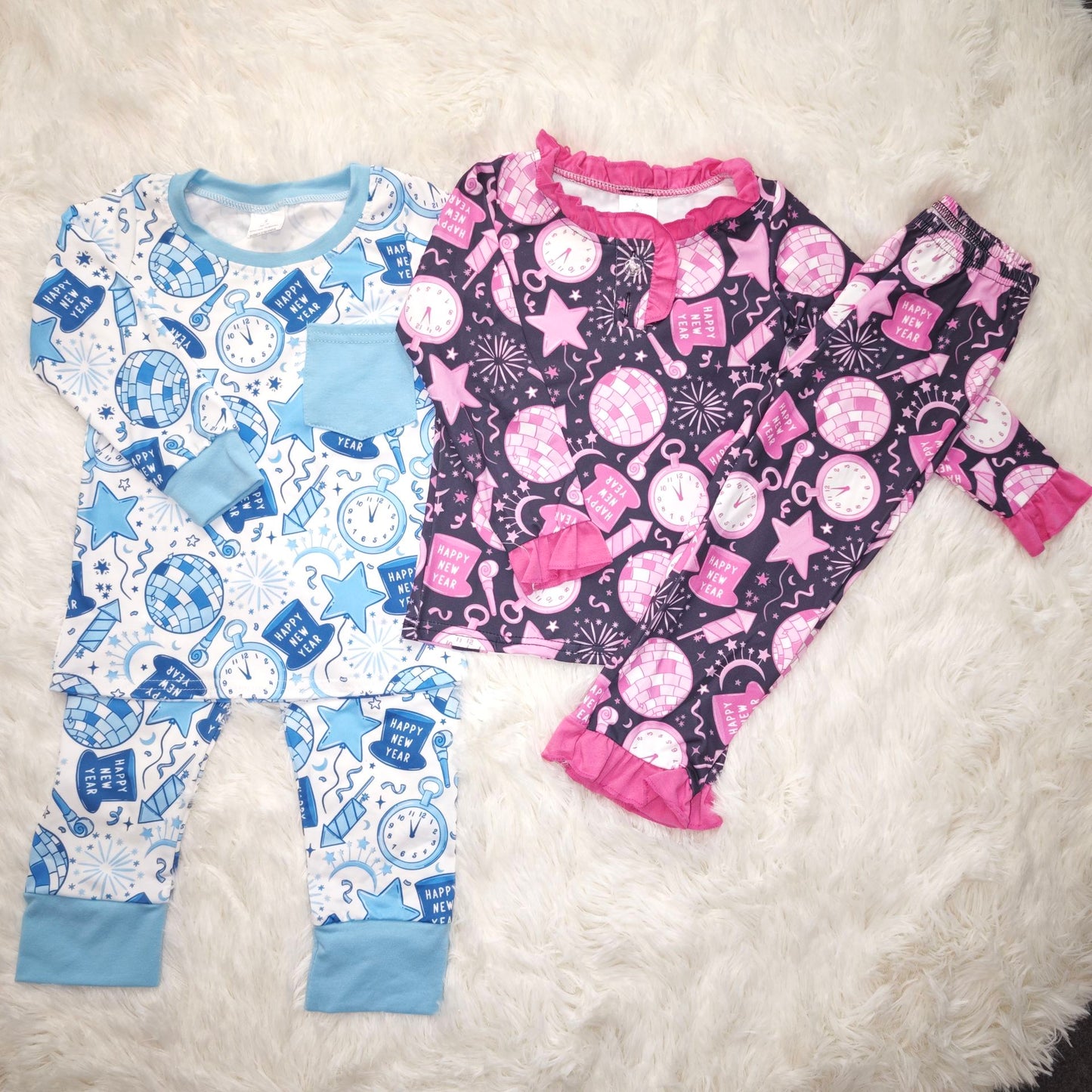10.22 RTS Sibling Baby Boys Girls Happy New Year Pant Pajamas Sets