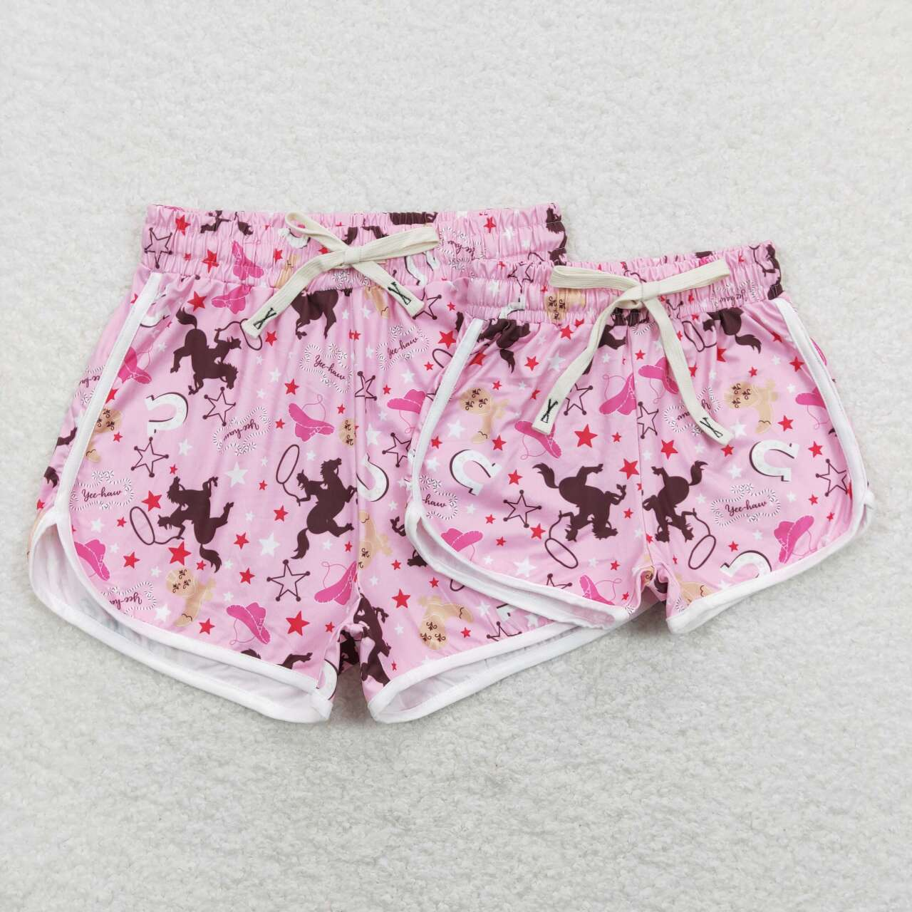 Adults women and Baby Girls Horseback Riding Boys-Cowboy Hat-Five-Pointed Star Pink Yoga Shorts