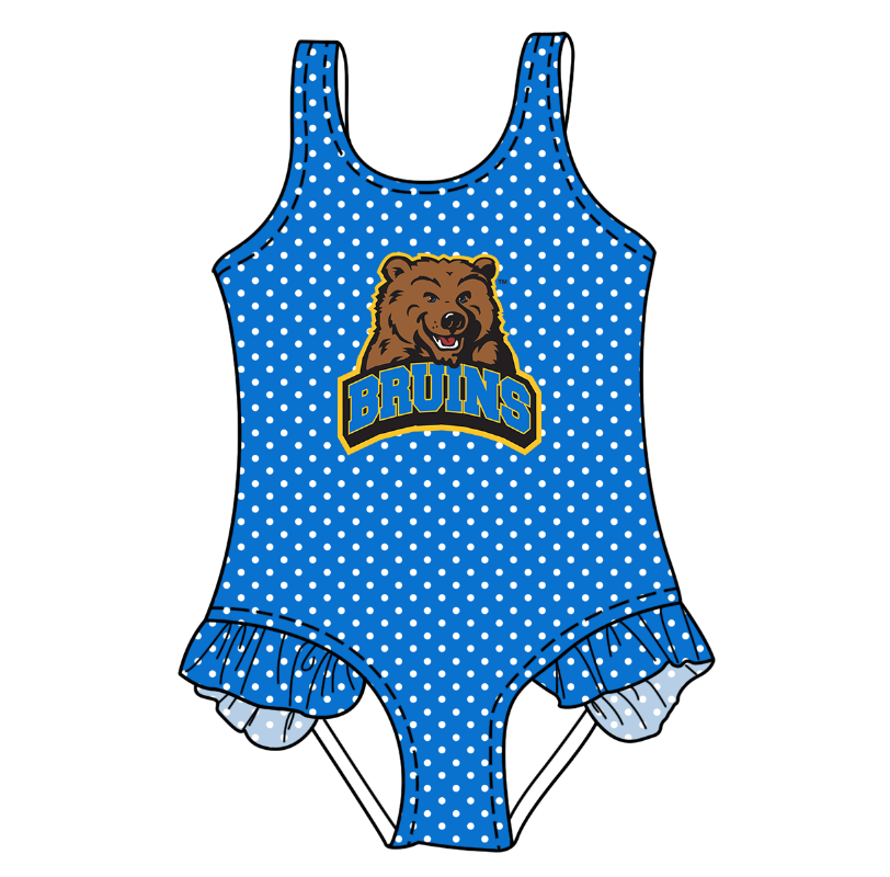 CUSTOM MOQ 5 Cute Comfortable Clothing For Kids Summer Baby Girls Blue Polka Dots Ruffle Team One Piece Swimsuits