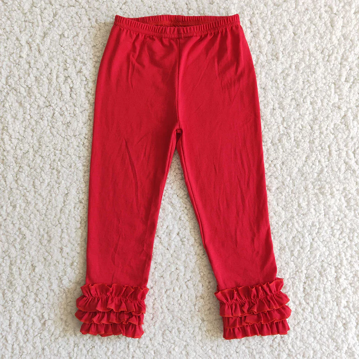 Red solid color three-layer lace long-sleeved top & shorts & trousers