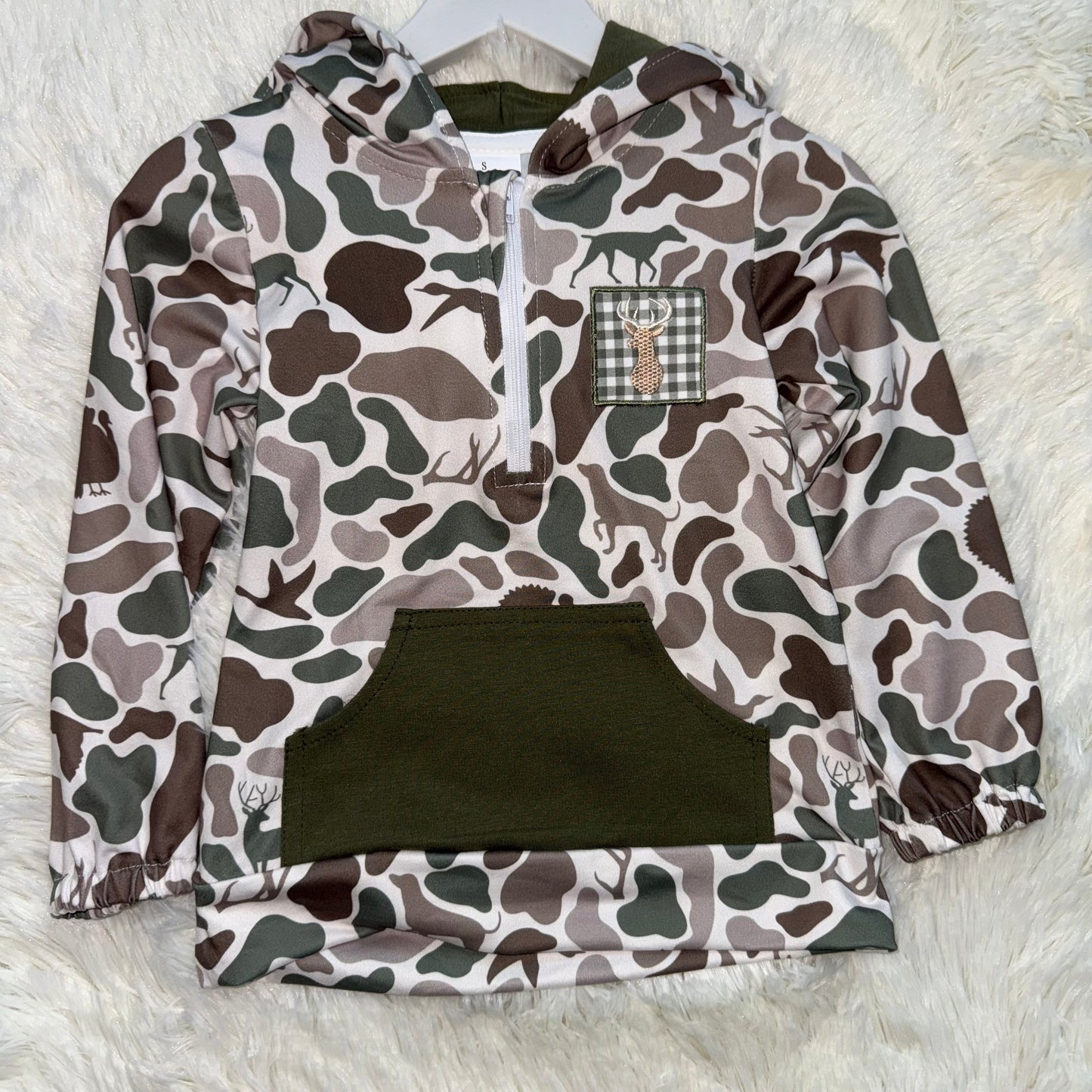 10.29 RST BT1304 Embroidery Deer Baby Boys Dog Ducks Camo Pocket Zipper Hunting Hoodies