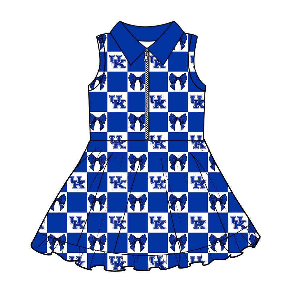 CUSTOM MOQ 5 Kids Clothing for Girls Baby Girls Blue UK Red Bow Yoga Active Shorts Team Knee Length Dresses