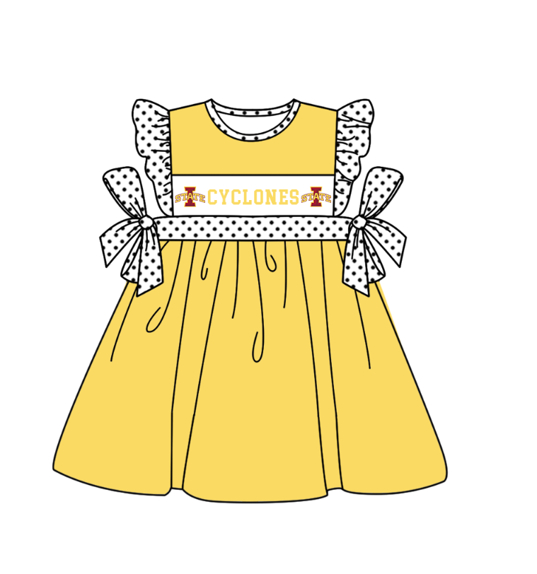 CUSTOM MOQ 5 Sibling Baby Kids Yellow Polka Dots Top Shorts Clothes Set Knee Length Dress Rompers