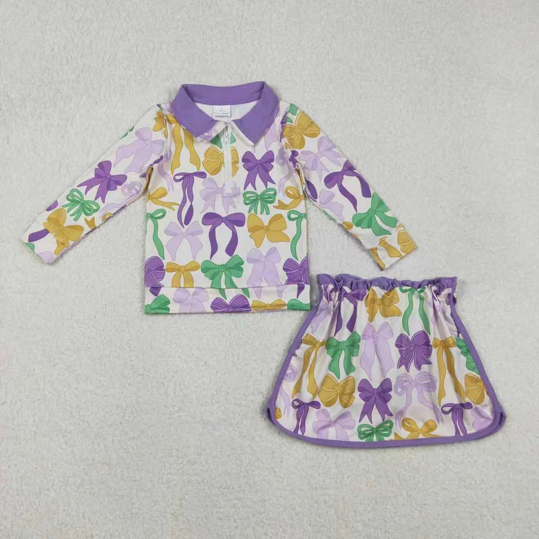 12.16 RTS Sibling Baby Girls Mardigras Donuts Masks Bows Zip Pullovers Skirt Shorts Clothes Sets