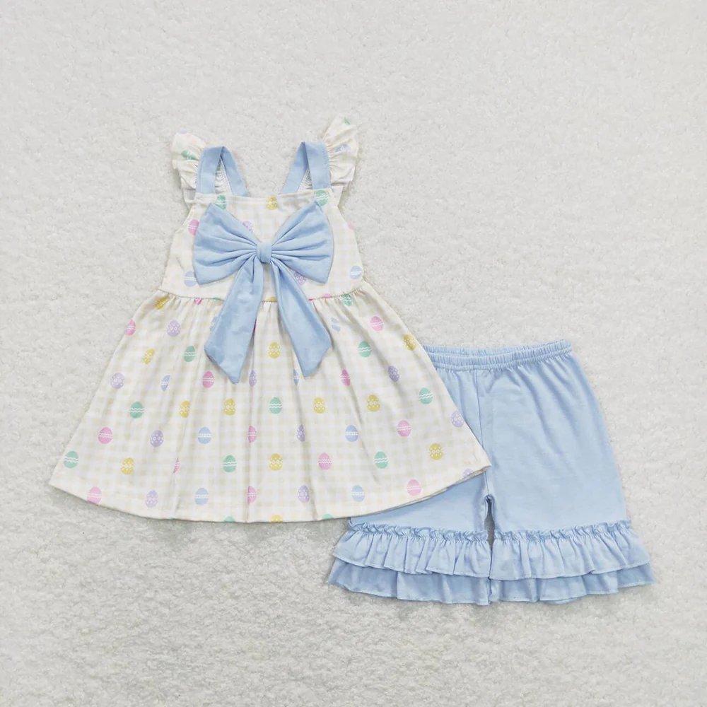 Sibling Baby Girls Bow Easter Eggs Rompers Dresses Outfits Suits