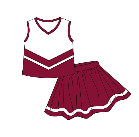 GSD4195 Pre order No Moq No Moq Baby Girls Maroon Gold Stripe Vest Top Skirt Shorts Team Yoga Active Clothes Sets