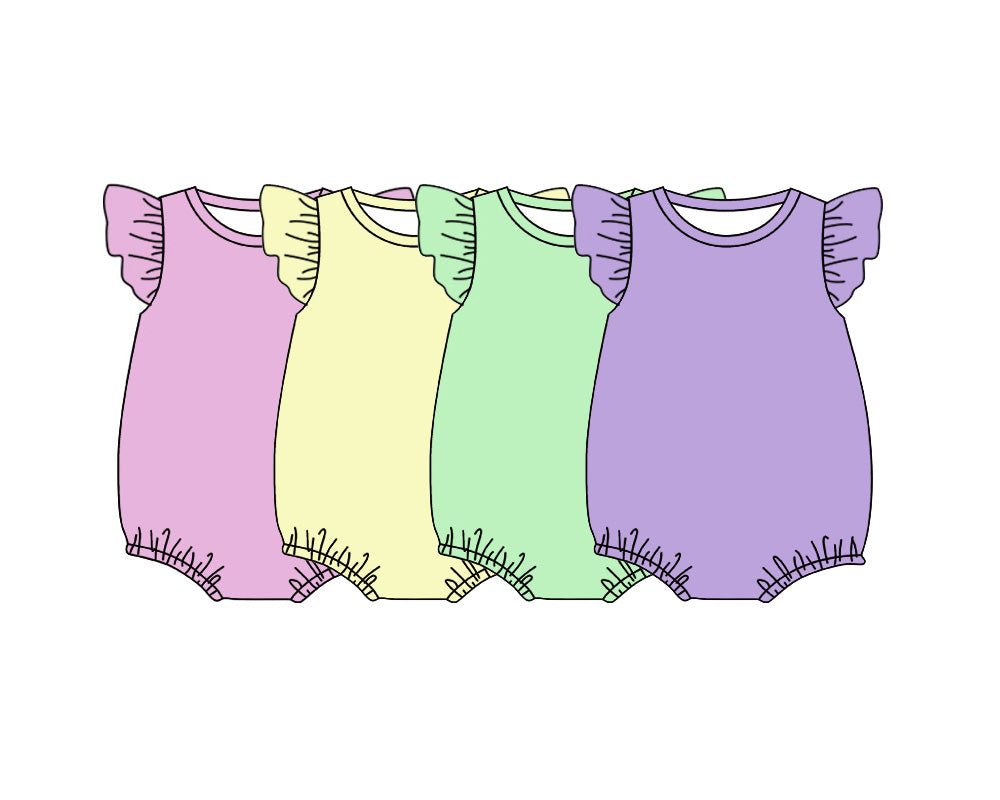 5.6 Pre Order No moq Baby Girls Solid Color Flutter Sleeve Summer Romper