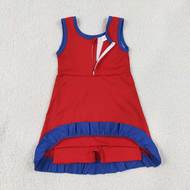 GSD4132 RTS NO MOQ (In stock)Sleeveless red blue scallop team kids girls athletic dress