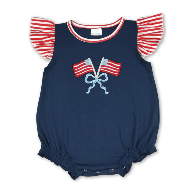 RTS Sibling Strap flag baby girls 4th of july romper