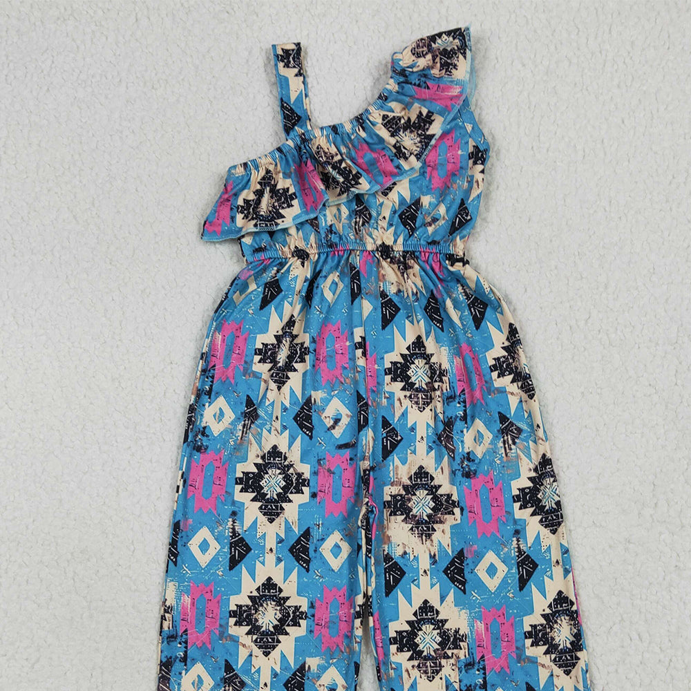 SR1977 RTS NO MOQ Baby Girls Summer Jumpsuits Baby Girls Western Turquoise Aztec Straps Jumpsuits