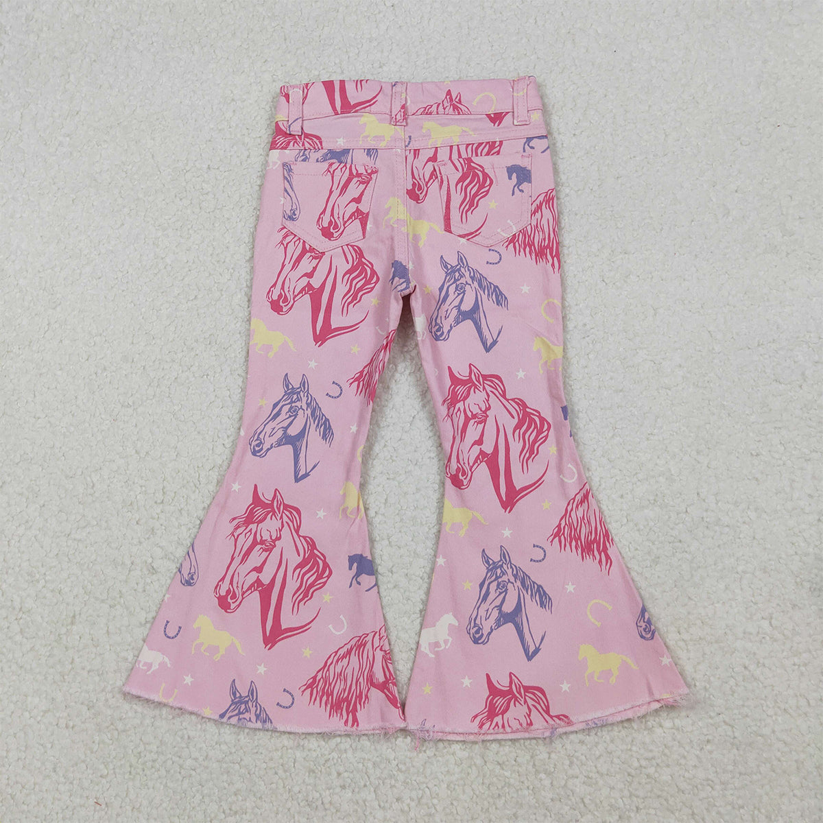 10.16 RTS NO MOQ (In stock)P0431 Baby Girls Pants Baby Girls Pink Western Horse Denim Pants Jeans