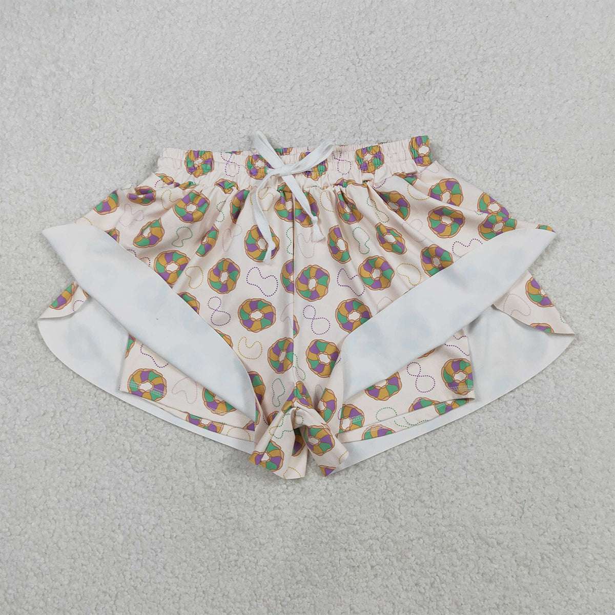12.2 RTS NO MOQ (In stock)SS0683 Adult Women Mardigras Donuts Necklaces Yoga Active Ruffle Shorts Bottoms