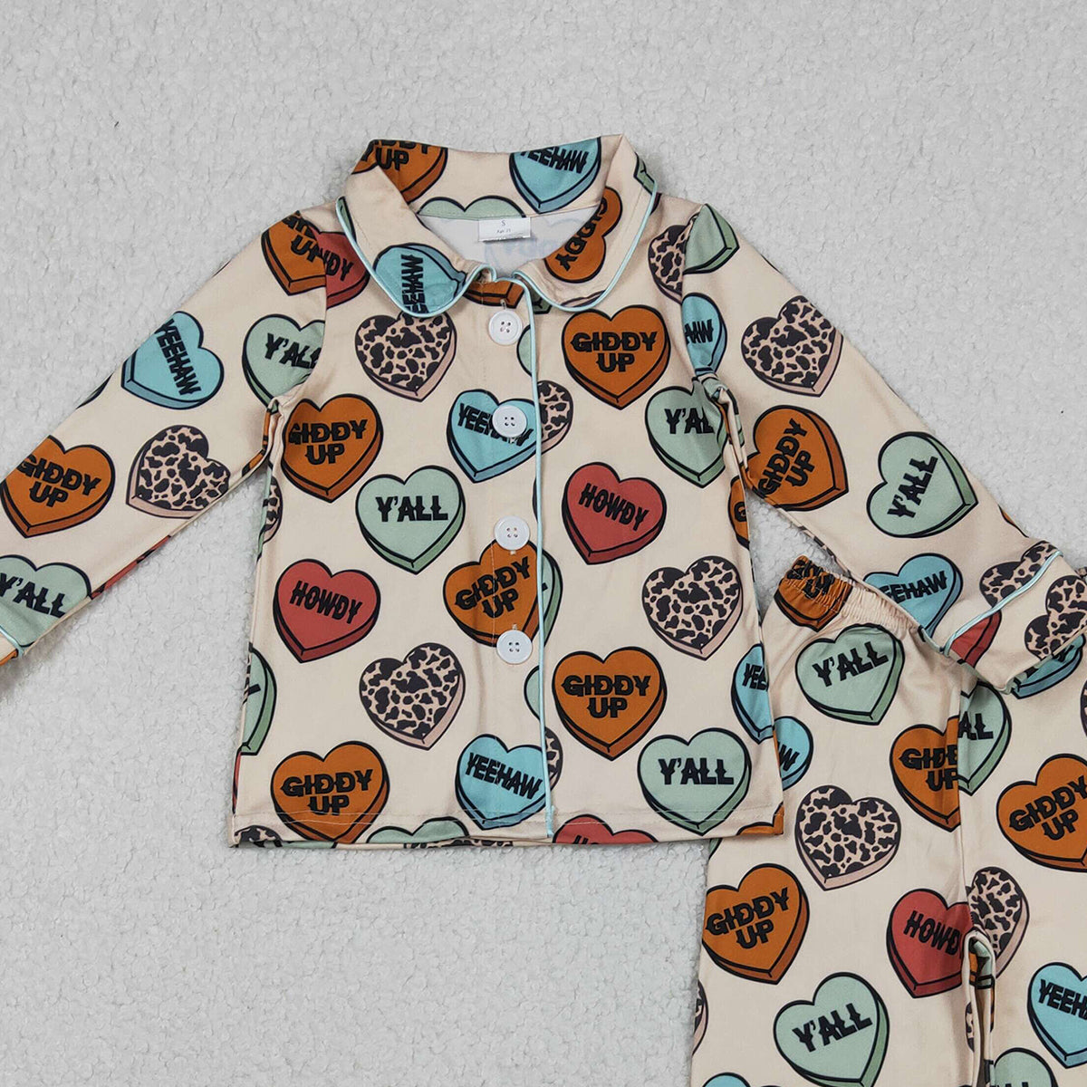 10.23 RTS NO MOQ (In stock)BLP1284 Baby Boys Winter Outfits Baby Boys Long Sleeves Hearts Button Top Pants Valentine Pajamas Sets