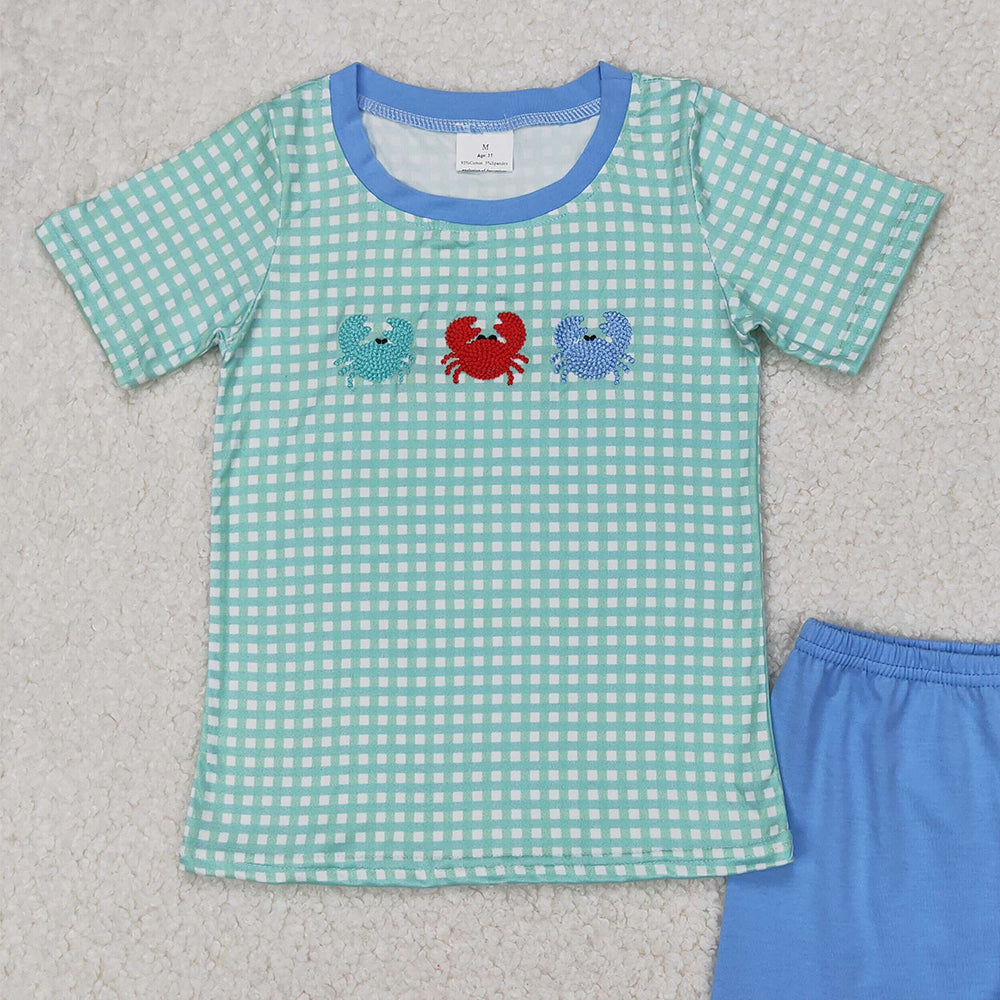 4.08 BSSO1279 RTS NO MOQ Baby Boys Summer Boys Outfits Short sleeves plaid crab top shorts boys summer clothes