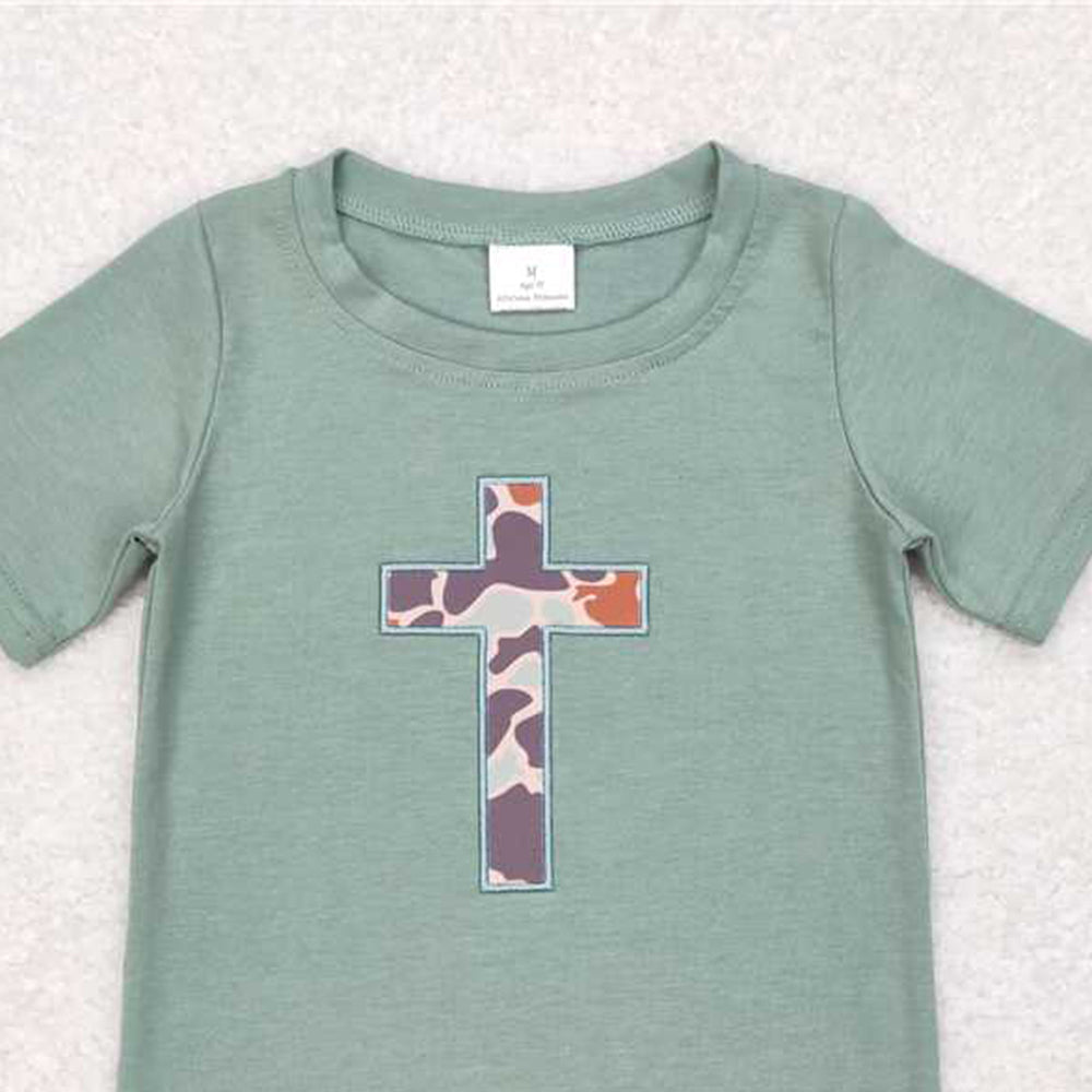 5.16 BT0443 RTS NO MOQ Short sleeves camo cross kids boy easter shirt