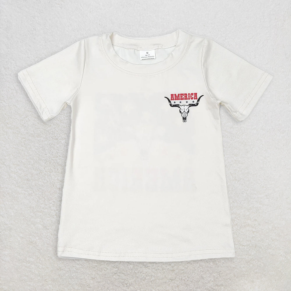 GT0465 RTS NO MOQ Baby girls Cow 4th Of July Short Sleeve Tee Shirts Tops