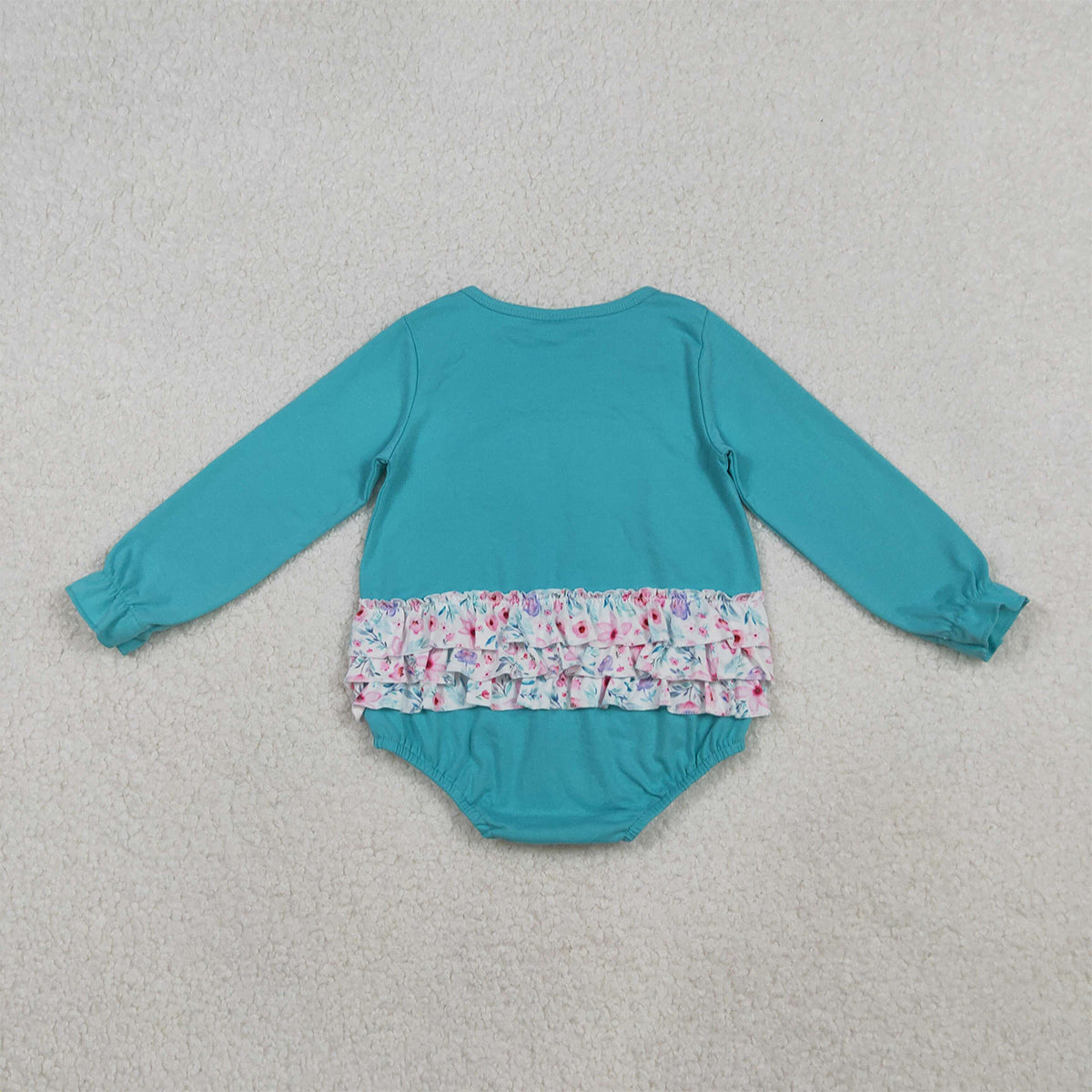 10.20 RTS NO MOQ (In stock)LR2432 Baby Girls Winter Rompers Embroidery Floral Bows Baby Girls Ruffle Collar Bubbly Rompers