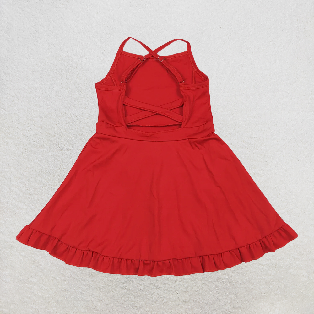 USA Shop (in stock) S0453 RTS NO MOQ Baby Girls Summer Swimsuits Red straps ruffle baby girls summer active wear