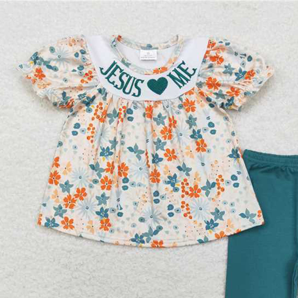 4.30 GSPO1659 RTS NO MOQBaby Girls God is Good Floral Top Pants Outfit