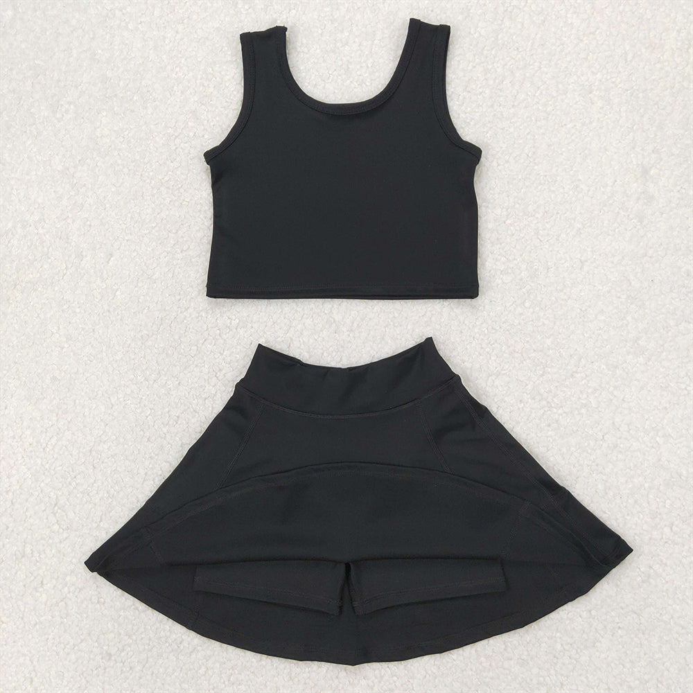 4.07 GSD1982 RTS NO MOQ Baby Girls Summer Outfits Black sleeveless top skirt kids girls active wear set