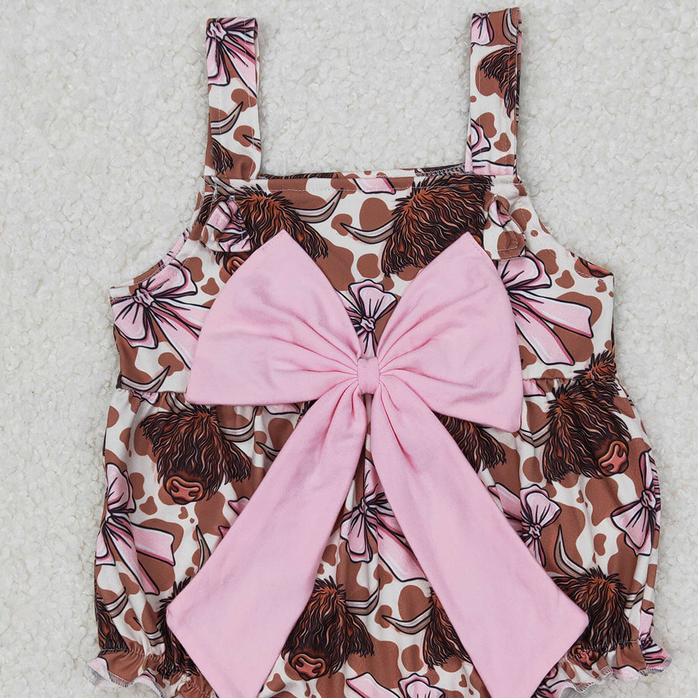 5.19 SR2697 RTS NO MOQ Straps highland cow pink bow western baby girls romper