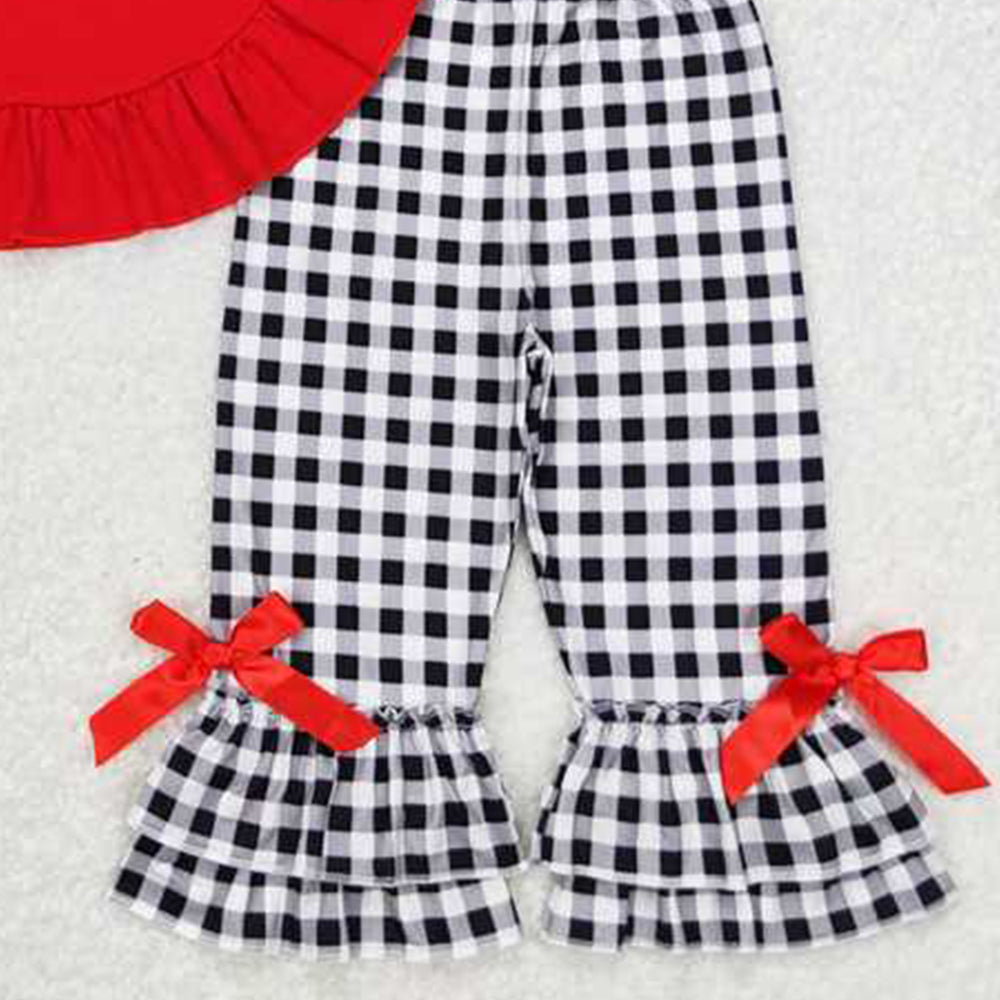 GLP0908Girls Red Plaid Truck Heart Tunic Pants Outfit Valentine's Day Clothing Set