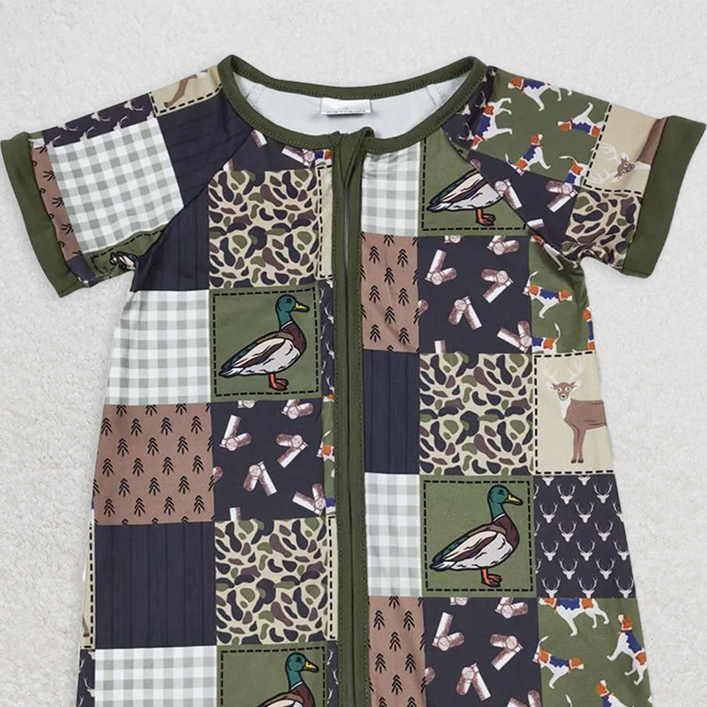 SR0902RTS NO MOQ Baby Boys Summer Rompers Olive duck dog deer patchwork baby boy romper