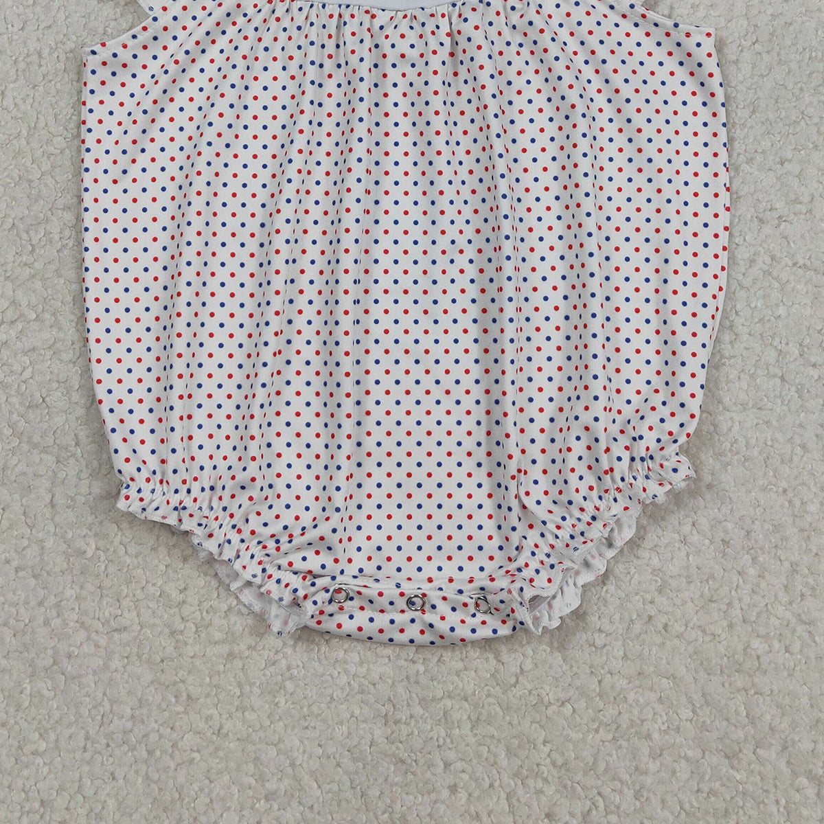 3.14 RTS NO MOQ (In stock)SR3706 Children's Fashion Romper Baby Girls Embroidery Bows Flutter Sleeve Girls Blue Red Polka Dots Ruffle Rompers